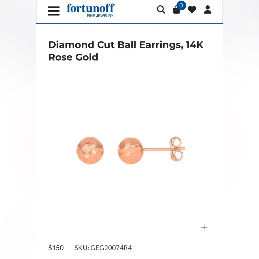 Fortunoff diamond cut rose gold ball earrings